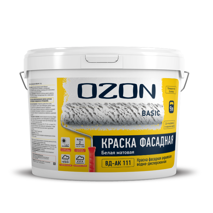 Краска фасадная акриловая укрывистая OZON Basic ВД-АК-111(-5)-13 белая  для работ при -5°С